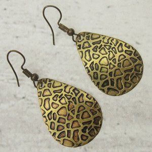 Anju Brass Teardrop Shaped Earrings Giraffe Animal Print Handcrafted Brass Hang
